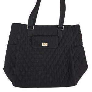 Vera Bradley Black Quilted Tote Bag With Turn Lock Closure Pockets